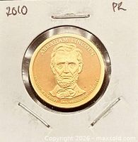 Obverse of Abraham Lincoln proof dollar in flip