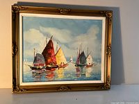 Full view of framed seascape painting