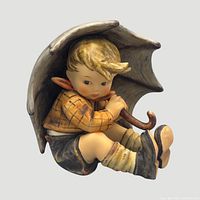 Front angled view of porcelain Umbrella Boy figurine