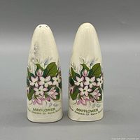 Front view showing floral graphics and text on both shakers