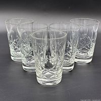 Front view of five crystal tumblers