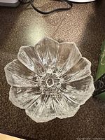 Top view of clear crystal floral bowl