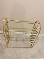 Full view of brass-tone magazine rack