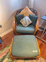 Armchair, ottoman, and two pillows overview
