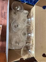 Six etched floral champagne coupes in box