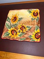 Top view of sunflower platter showing design and surface