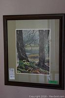 Framed signed watercolour painting by Fay Sproule with visible size label 15x11.5 inches.