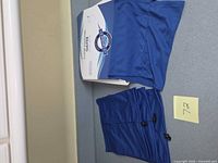 Box and four blue Gemline gaiters on surface