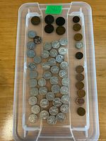 Tray showing all coins sorted by denomination