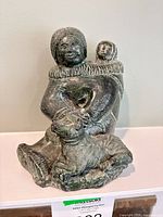 Front view of Wolf Original sculpture mother, child, dog
