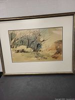 Full view of framed Luke Lindoe watercolour