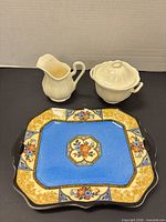 platter, creamer and covered sugar grouped