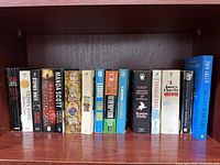 Full shelf showing spines of all books in the lot