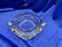 Top view of heavy square clear glass ashtray