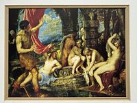 Close view of Titian scene showing figures and fountain