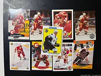 All nine Joe Nieuwendyk hockey cards laid out