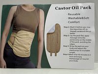 Front of packaging showing instructions and photo of product in use