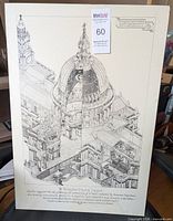 Full view of laminated architectural print showing cutaway of St. Paul’s Cathedral