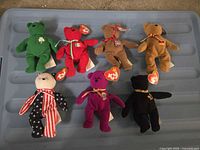 Group shot of all seven bears laid out