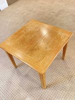 overall view of square light oak side table top and legs