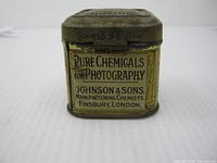 Front of tin showing Pure Chemicals for Photography label