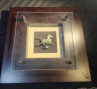 Shadow box closed showing mounted horse replica