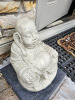 Front view of concrete Buddha statue on base