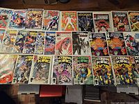Overhead view of entire selection of comics laid out