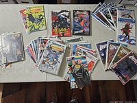 Overview of all comic stacks on table