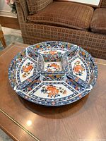 Top view showing full Imari decoration and compartment layout