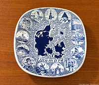 Front of plate showing Denmark map and landmark vignettes