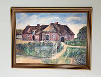 Full view of framed farmhouse oil painting
