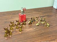 Group shot showing angels, nativity figures, bell with box