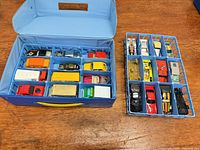 Open Matchbox case with both trays showing vehicles