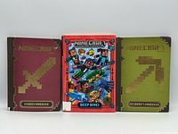 Front view showing three Minecraft books: Combat Handbook, Deep Dive!, Beginner's Handbook