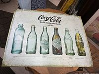 Full view of metal Coca-Cola bottle evolution sign