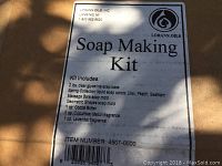 Label with details of soap making kit contents