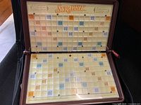 Open Travel Scrabble board inside its case