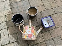 Top view showing all four planters grouped on patio