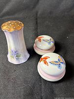 hat pin holder and two trinket jars overview