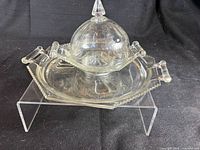 Butter dish assembled showing lid, tray, finial