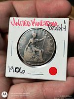Obverse showing seated Britannia and date 1906 in holder