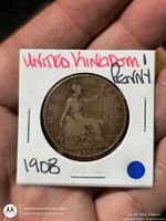 Reverse showing seated Britannia and date 1908 in 2x2 holder