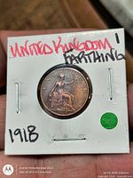 Reverse showing Britannia with FARTHING legend and 1918 date