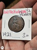 Reverse of 1921 half penny showing Britannia and date