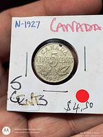 Reverse of 1927 Canada 5 cents coin in 2×2 holder