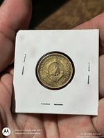 Obverse side of 1955 Yugoslavia 10 Dinara coin in 2x2 holder