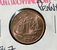 Reverse of 1967 UK half penny showing Golden Hind