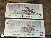 Reverse sides showing American robin and serials
