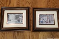 Overall view of both framed winter prints